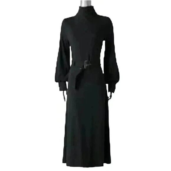 Simply Vera Wang Women's Black Poly/Rayon/Spandex Ribbed Knit Mock Neck A-Line L - Picture 1 of 14
